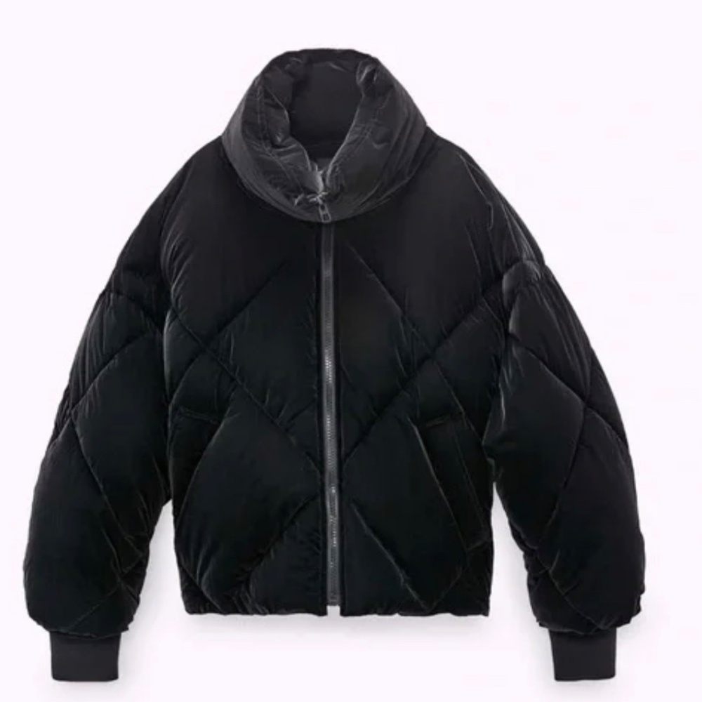 Zara Black Label- crushed velvet oversized puffer crop - Picture 5 of 6